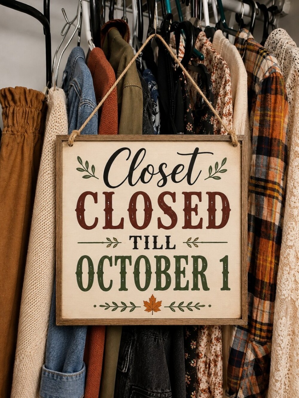 Decorative 'Closet Closed Till October 1' Hanging Sign - Green & Brown